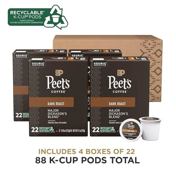 Peet's Coffee, Dark Roast K-Cup Pods for Keurig Brewers 88 Count (4 Boxes of 22) - Image 2