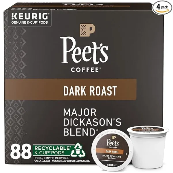 Peet's Coffee, Dark Roast K-Cup Pods for Keurig Brewers 88 Count (4 Boxes of 22)